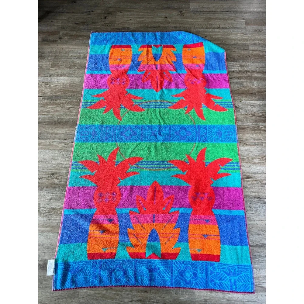 Vintage Royal Terry Pineapple Beach Towel Bright Tropical Oversized 37x63 Cotton